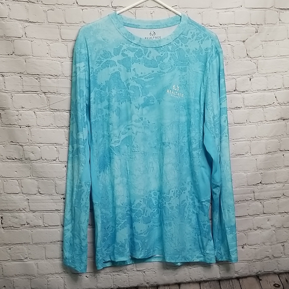 Real Tree Fishing Aqua Tie Dye Long Sleeve Rash Guard Large